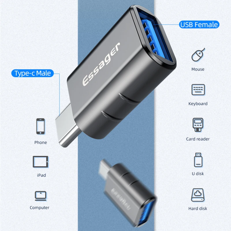 Адаптер Essager USB Type C OTG переходник с папа на Micro мама для Macbook Samsung S10 Huawei | Электроника