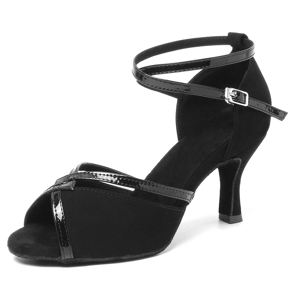 DKZSYIM Black Latin Dance Shoes Women/Ladies Ballroom Dancing Tango/Salsa Shoes Suede Soles Soft Dance Sandals 3-10CM High Heels