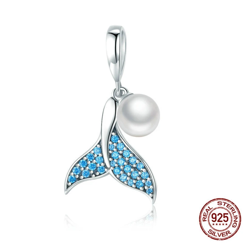 S925 серебро синий рыбий хвост кулон аксессуары цирконовая жемчужина ожерелье