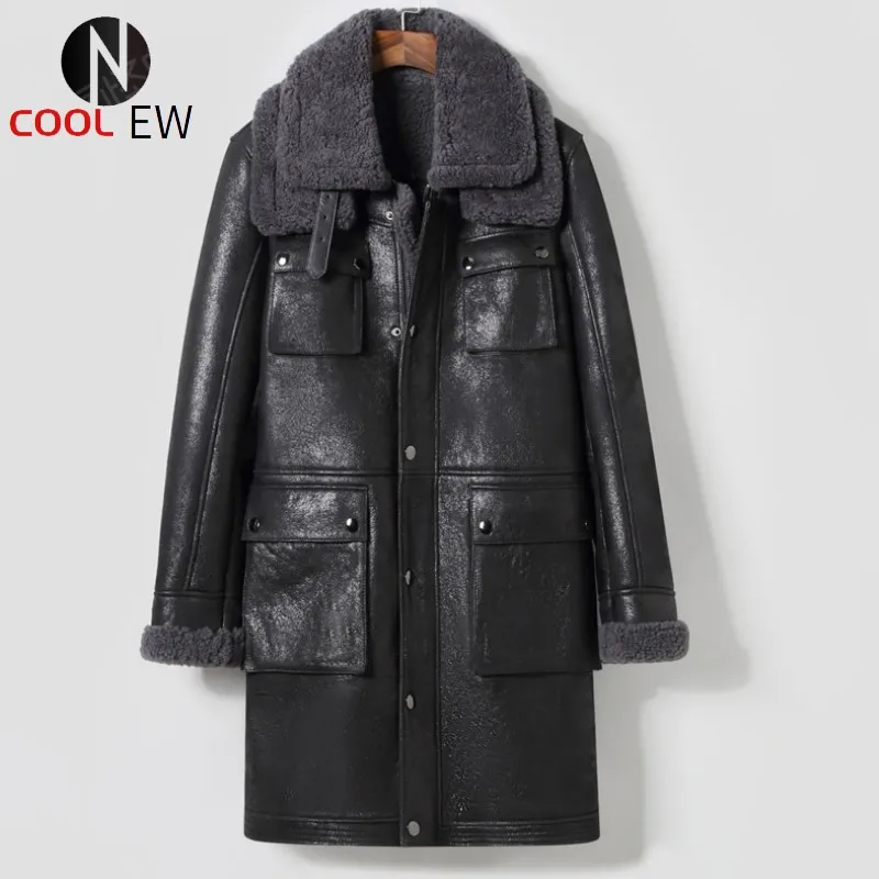 

Fashion 100% Real Sheepskin Fur Men Coat Genuine Full Pelt Sheep Shearling Mens Winter Jacket Slim Fit Black Men Fur Outerwear