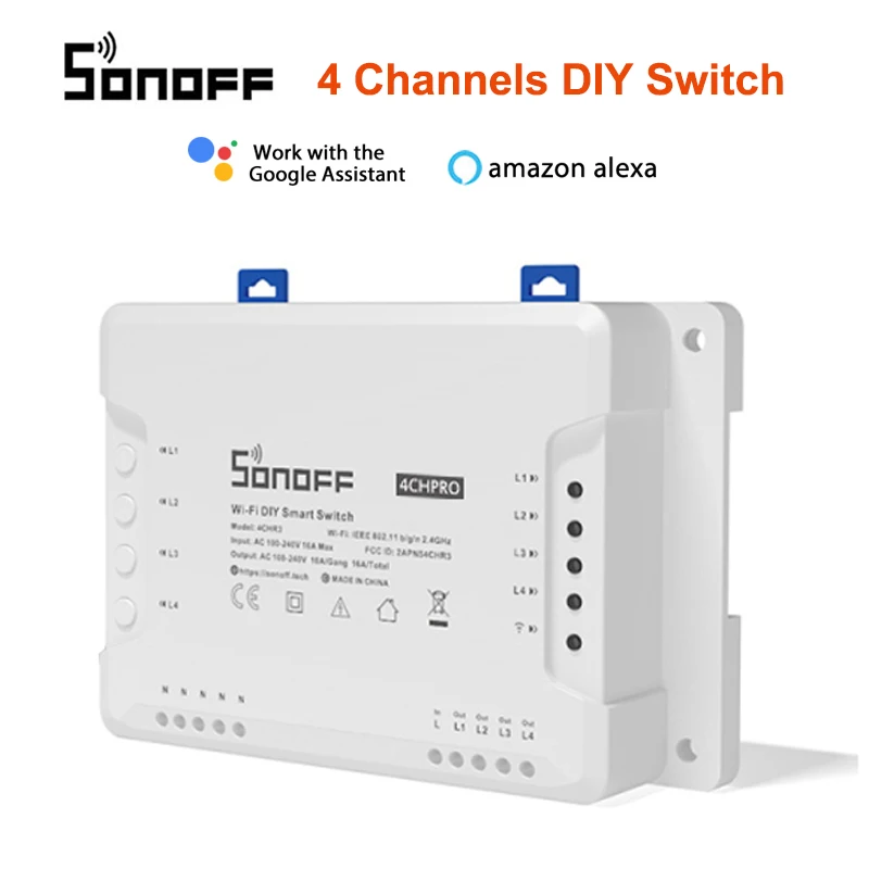 Умный Wi-Fi переключатель SONOFF 4CH R3/PROR3 для самостоятельной сборки 4 канала монтажная