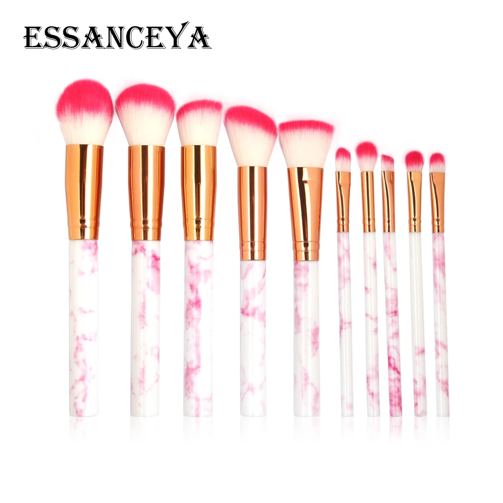 Rose red ESSANCEYA 10 шт./партия кисти для макияжа Профессиональная мраморная ручка пудра Тональная основа тени для век губ набор кистей для макияжа инструменты для красоты - Handle Color: Rose red