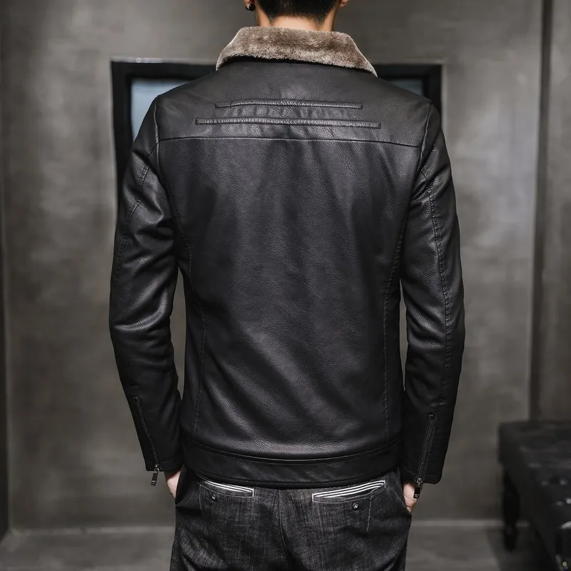 

Men's new thick leather jacket winter and autumn men's fashion fashion faux fur collar windproof warm jacket men's brand clothin