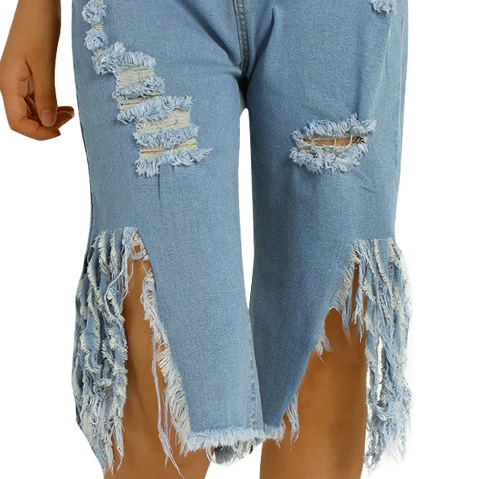 

2021 Summer Women Solid Color Short Jeans with Pockets, Slim Fit High Waist Split Ripped Denim Shorts