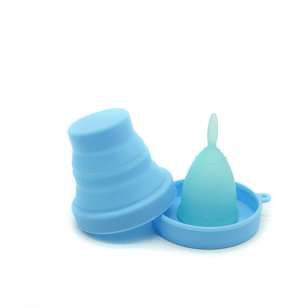 Medical Grade Silicone Menstrual Cup Set Feminine Hygiene Cups&Foldable Disinfection cup Menstrual Cup Coupe Menstruelle