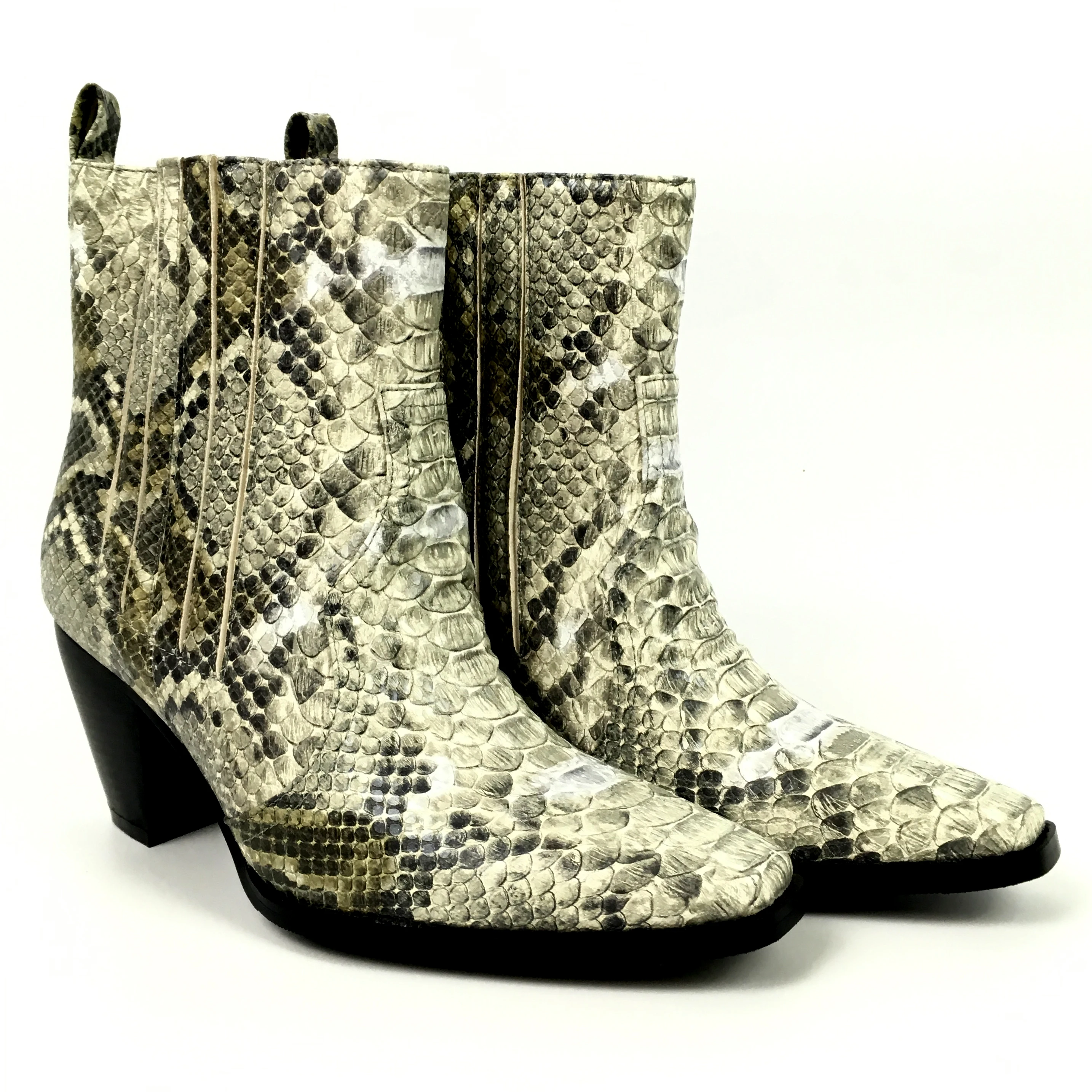 Ботильоны с квадратным носком на среднем каблуке узором из кожи питона Женские
