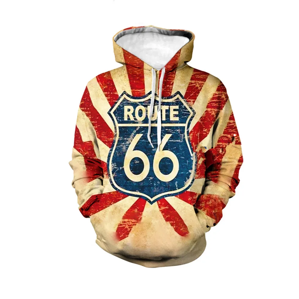 

Hip Hop Hoodie Highway 66 Divertido moletom com capuz impresso em 3D Roupa casual americana Men Sweatshirt with A Hood Hoodies