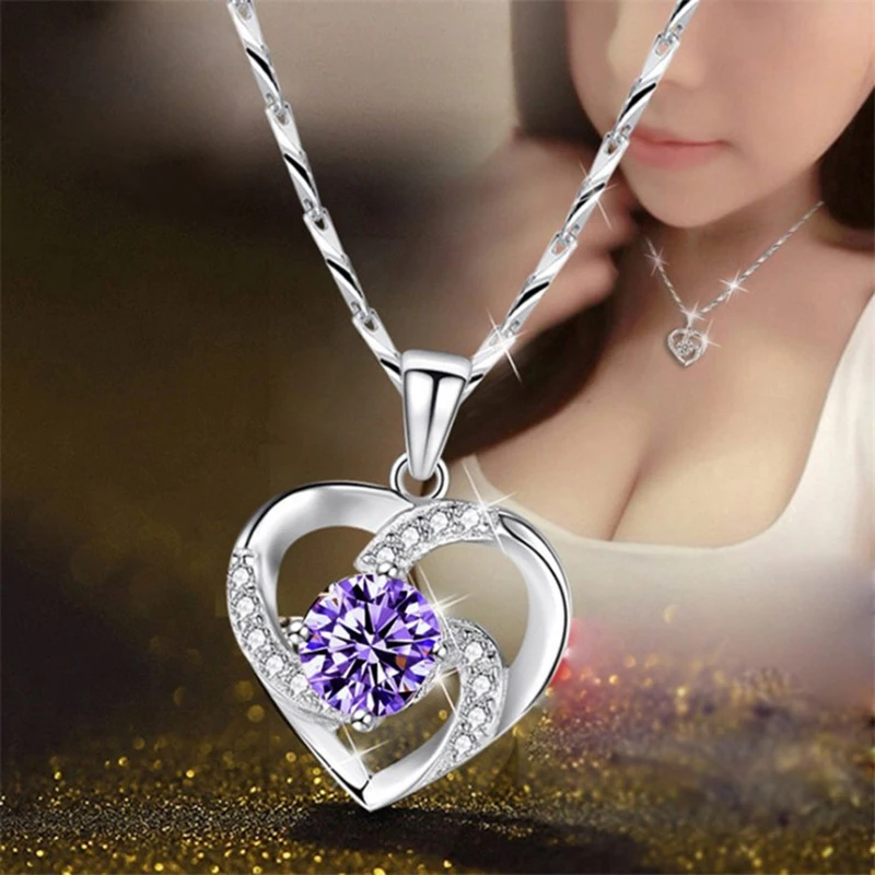 

Fashion Crystal AAA Zircon Heart Pendant Necklace Trendy Women Clavicle Chain Charm Wedding Pendant Necklace Jewelry Girl Gift