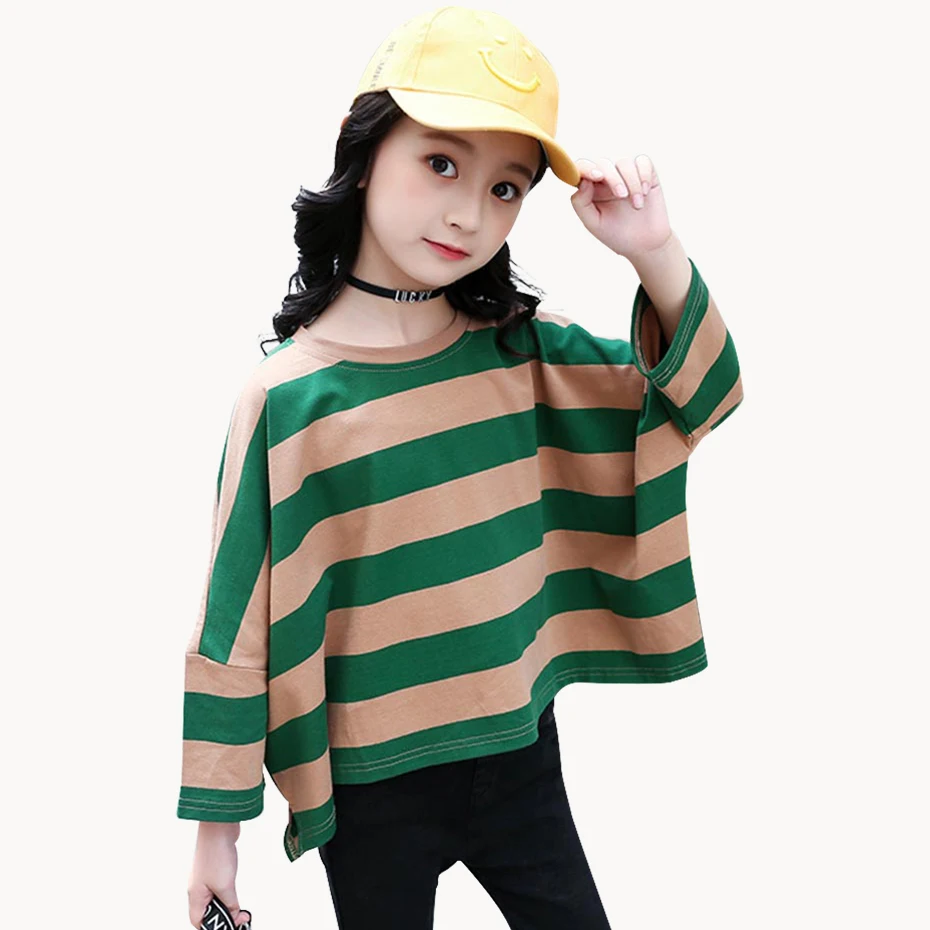 Детская футболка полосатые футболки для девочек Футболка с рукавами летучая