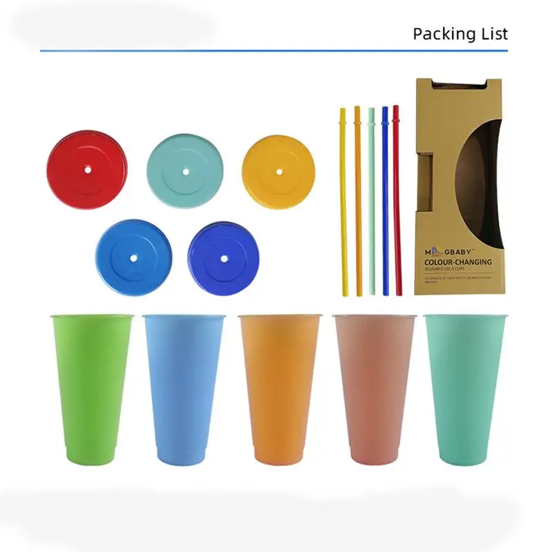 

710ml Reusable Straw Cup Sequined Glitter Cup Colorful Coffee Juice Straw Mug Personalized Plastic Bottom Outdoor Portable Cup