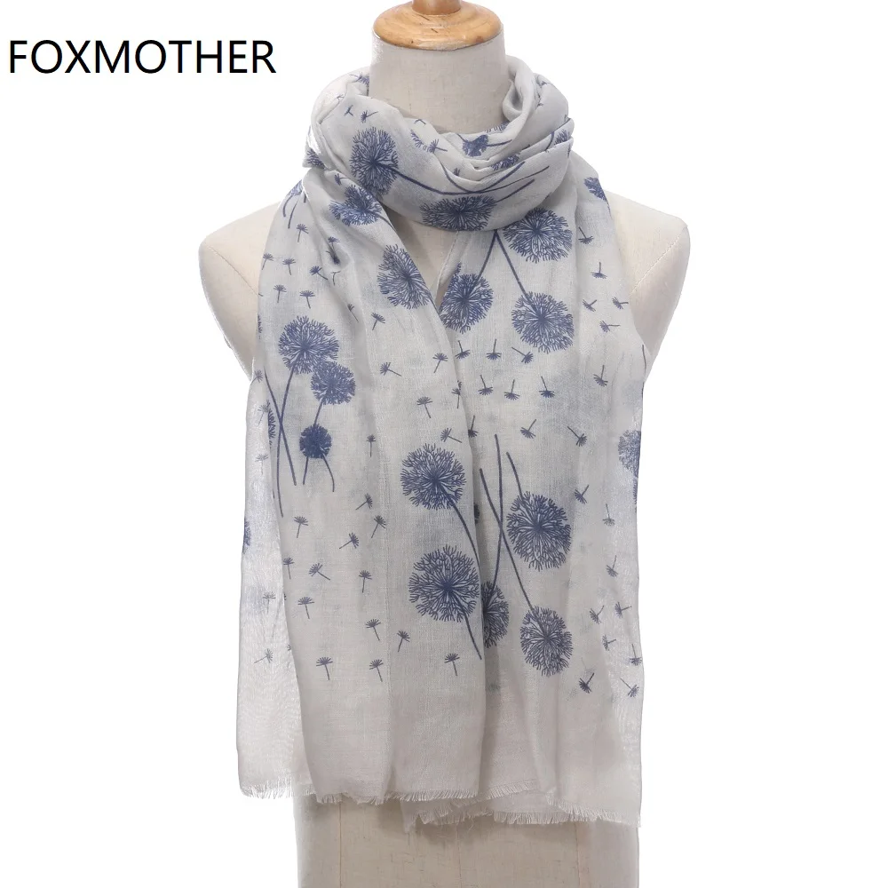 

FOXMOTHER New Fashion Spring Fall Sky Blue White Pink Dandelion Shawl Wraps Ladies Scarf Foulard