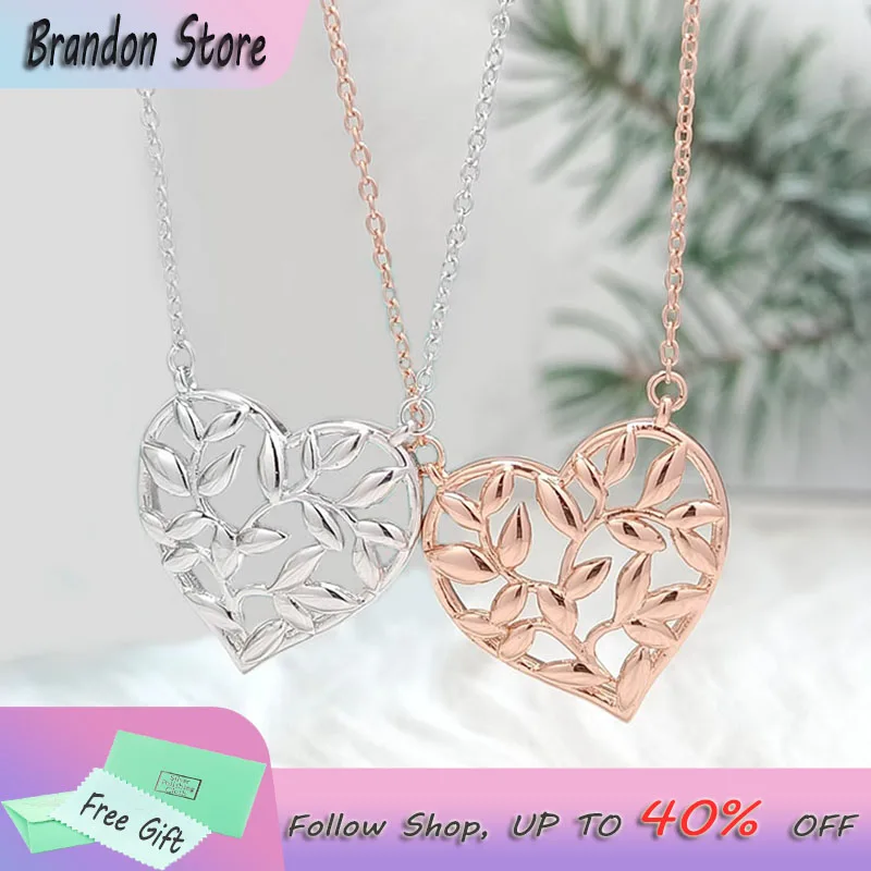 

S925 Sterling Silver Necklace Fashion Light Luxury Tif Leaf Heart Necklace Lady Clavicle Chain Atmospheric Luxury Jewelry Gift