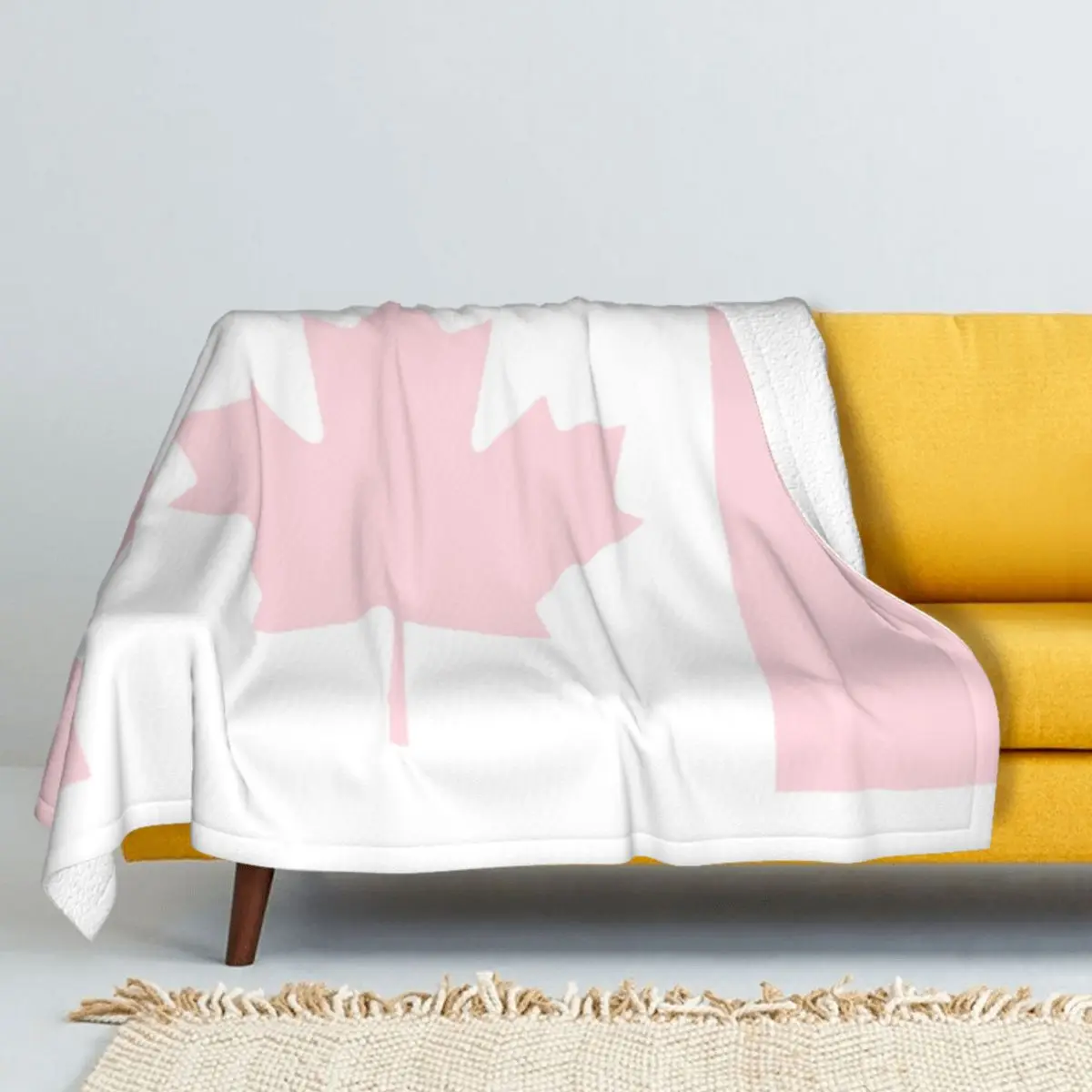 

Pastel Pink Canadian Flag Winter Thicken Double layer Wool woolen Blanket Coral fleece Throw blanket warmth bedclothes Sofa Chil