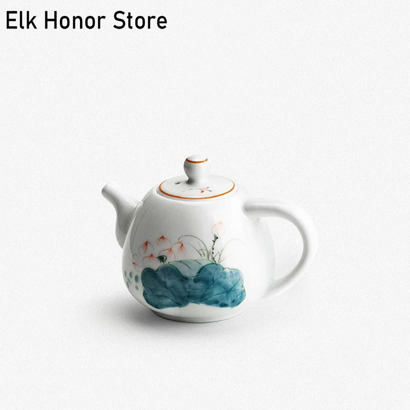 

250ml Retro White Jade Porcelain Teapot Hand Painted Lotus Art Ceramic Tea Pots Household Teakettle Kung Fu Tea Personal Pots
