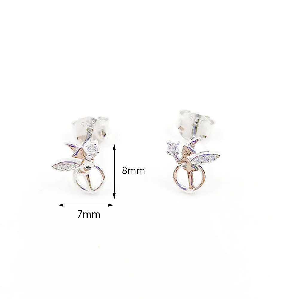

925 Sterling Silver Earrings Studs Pin Zircon Handmade Cute Angel Elf Mini Fashion Ladies Girls Earrings for Women Fine Jewelry