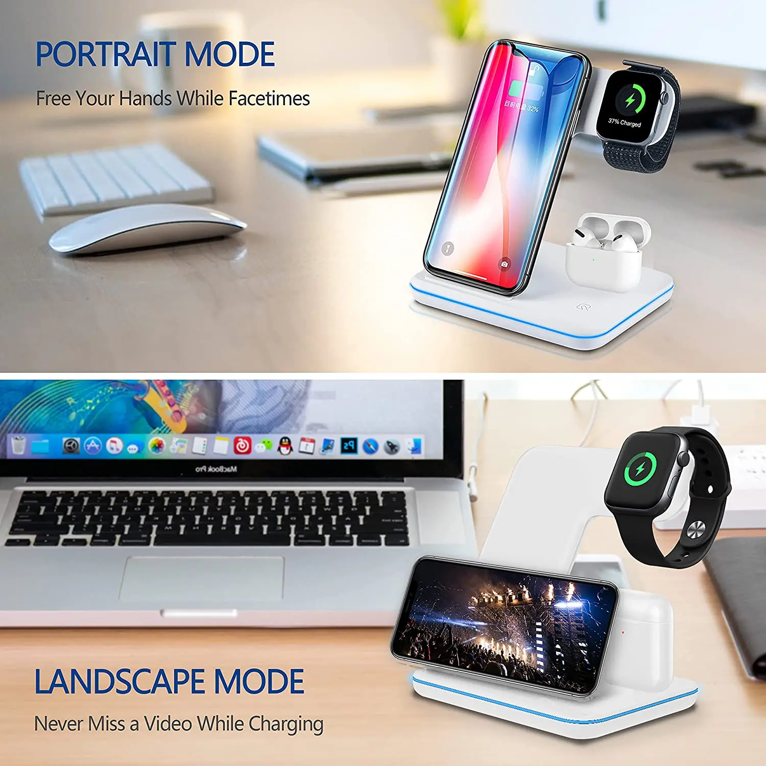 wireless charger stand 3 in 1 qi 15w fast charging dock station for airpods pro apple watch 7 6 se 5 4 iphone 13 12 11 xs xr x 8 free global shipping