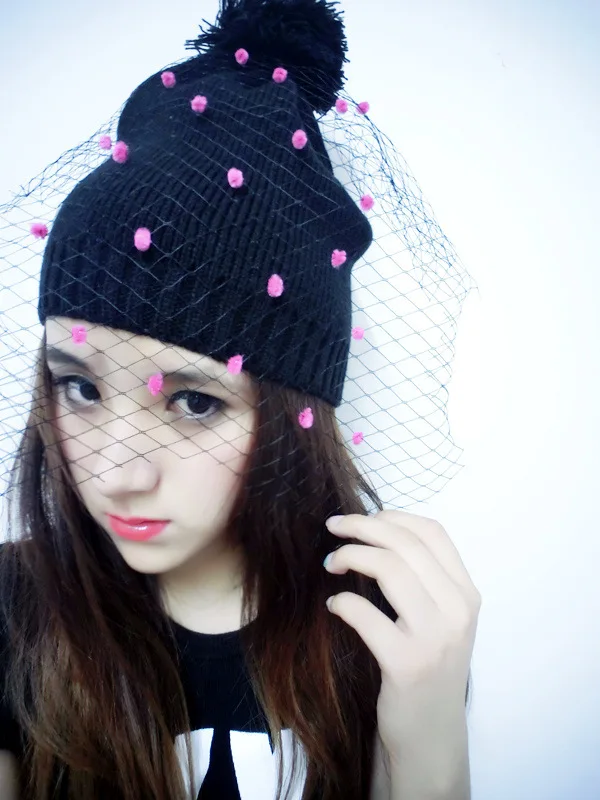 ZLD зимняя новая модная шапка chapeau femme женская вуаль вязаная шляпа теплая шерстяная уличная Ретро шляпа с вуалью Сексуальная сетчатая шляпа сомбреро
