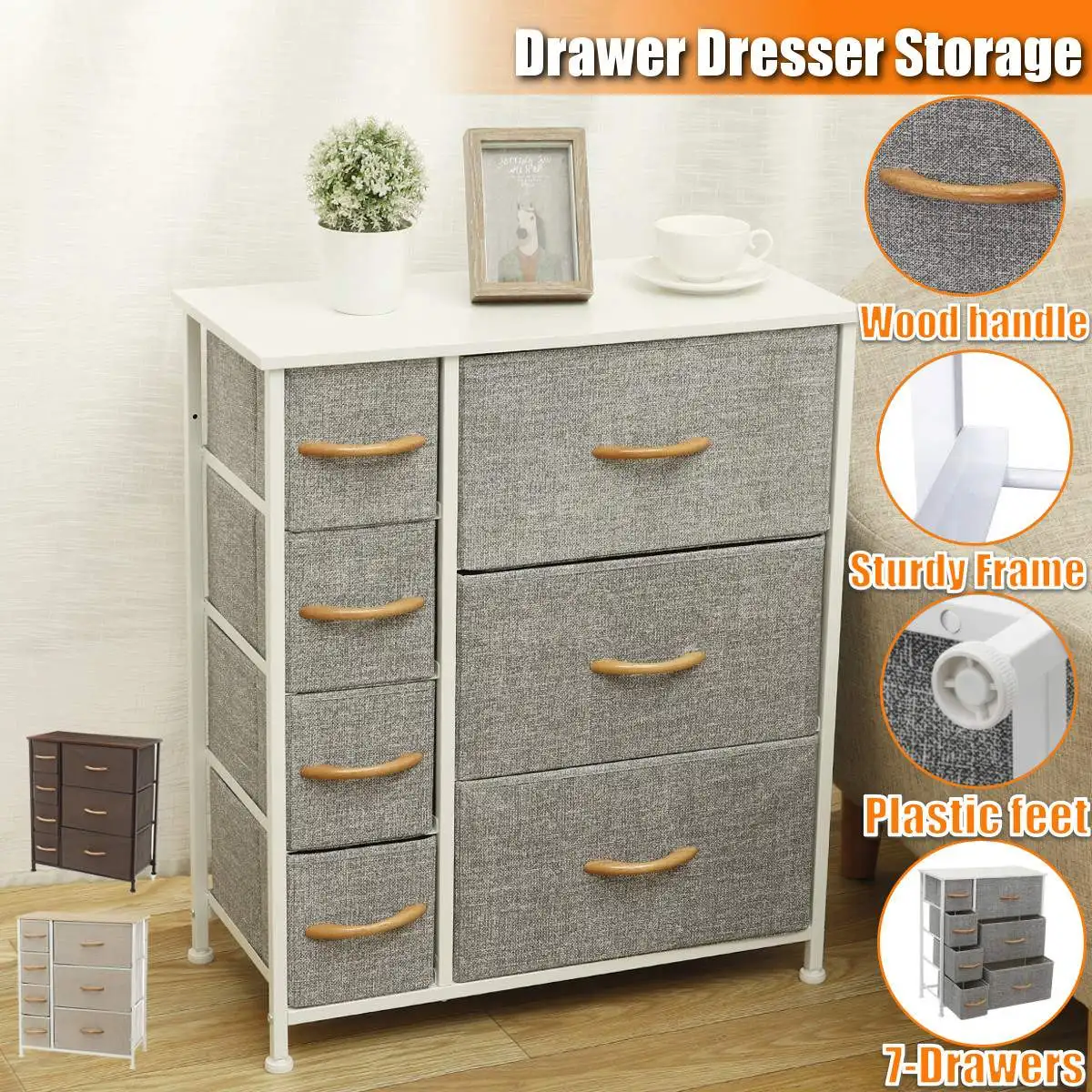 

Simple Large-Capacity Storage Furniture Bedside Steel Frame Space 7 Drawers Dorm Room Fabric Dresser Storage Display Organizer