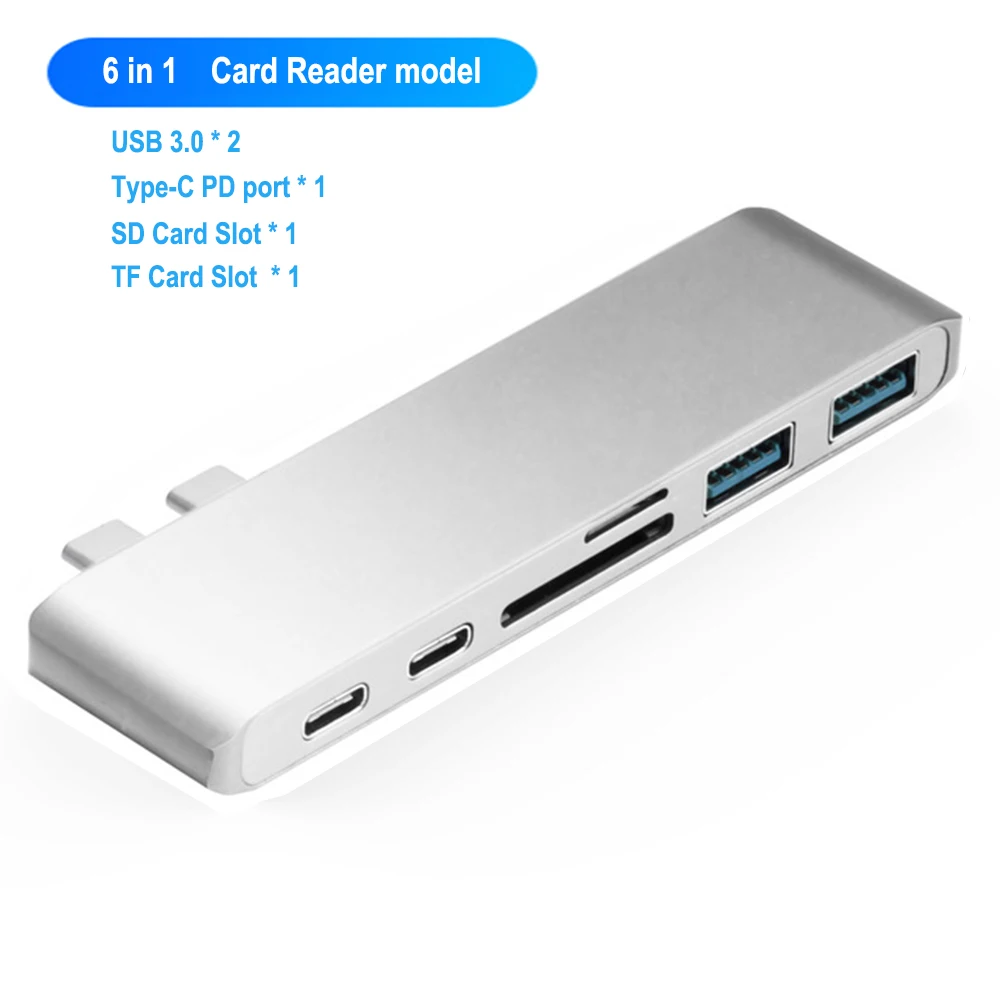 6 in 1 Silver 2 USB C концентратор type C Thunderbolt 3 адаптер USB-C док-ключ с HDMI 4K PD USB 3,0 SD TF кард-ридер для MacBook Pro Air 13 15 - Цвет: 6 in 1 Silver 2