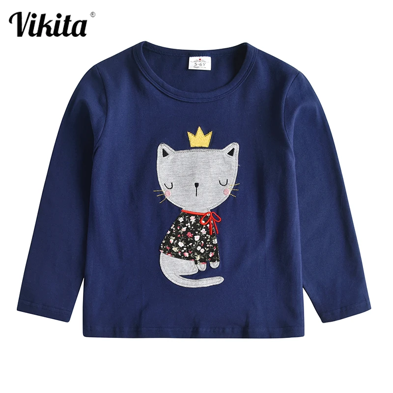 

Girls Cotton T Shirt Long Sleeve Kids Cat Fox Unicorn Owl Butterfly Rabbit Applique Cartoon T shirt Kids Autumn Spring Tops Wear