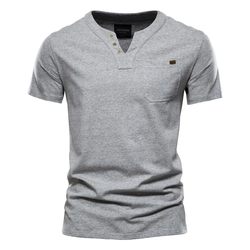 

GELITAYIN Casual Cotton Mens T Shirts Solid Color Classic V-neck T Shirt Men Pop Summer High Quality Short Sleeve Pop Tees Men