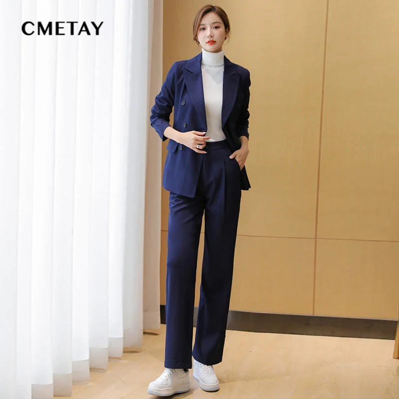 

Office Ladies Blazer women's pantsuit Red Blue White One Button Business OL Set Trousers Two Piece Suit Autumn Winter
