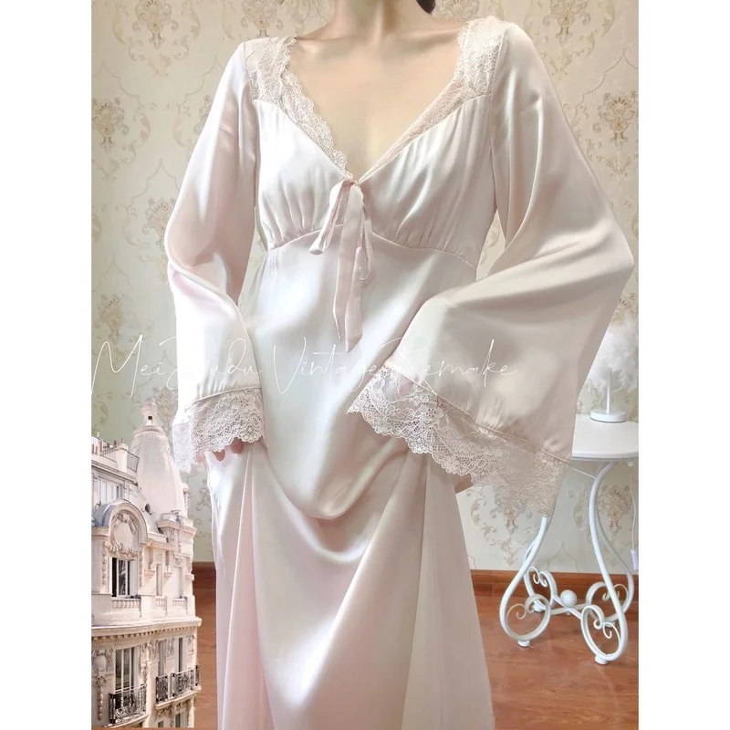 Sexy Sleepwear Night Wear Summer 2021 Home Clothes for Women Ladies Nightgown Lace Long Nightdress Sleepshirt Satin Slip Dress