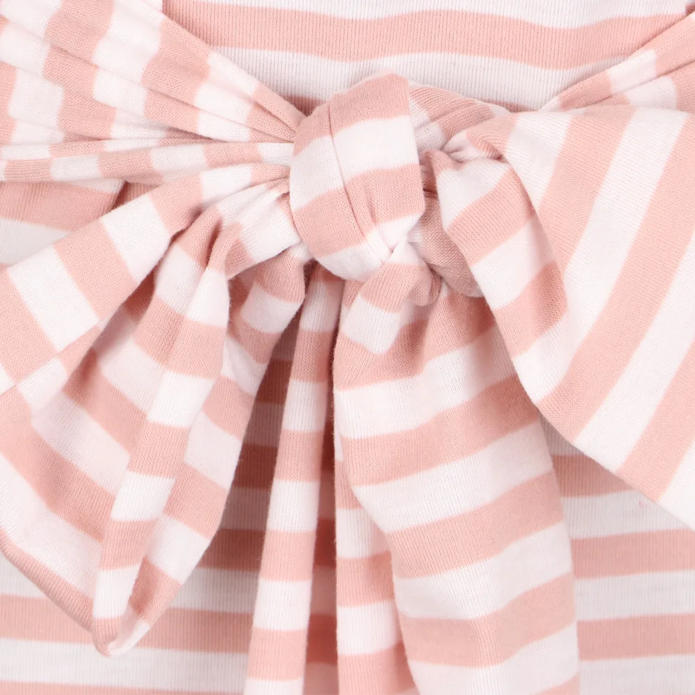 

Echoine Women Summer Casual Waist Tie up Stripe Pink Dress Slim Round Neck Short Sleeve T shirt