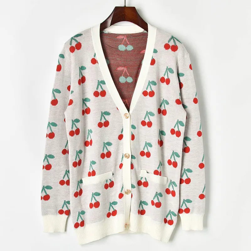 Женский вязаный кардиган с длинным рукавом длинный жаккардовый v-образным