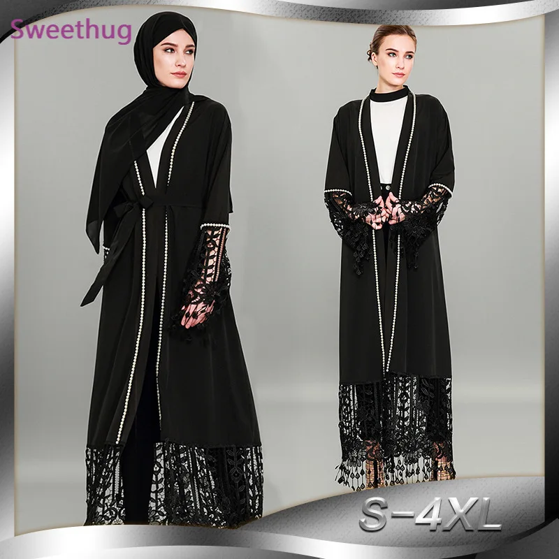 4xl Женская одежда Длинные бисером кружева лоскутное Турция мусульманский хиджаб платье кафтан Marocain Рамадан кафтан халат одежда из Дубая
