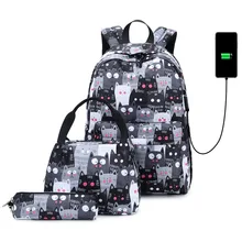 New School Backpack for School Girls Teens Cat Prints Kids Bookbag Set Water Resistant Women Laptop Casual Daypack Lightweight
