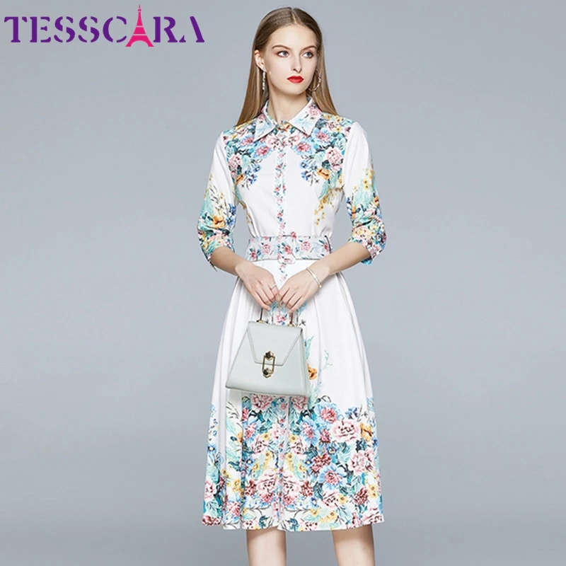 TESSCARA женское летнее элегантное платье с рубашка высокого качества винтажные