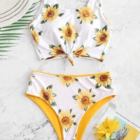 2021 bikini womens bra set split swimsuit sexy backless printed bikini sunflower two fabric swimsuit sexy secret