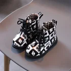 Ковбойские ботинки для детей, модные хлопковые ботинки для мальчиков, детская резиновая подошва в виде черепа для сохранения тепла, Нескользящие, водонепроницаемые