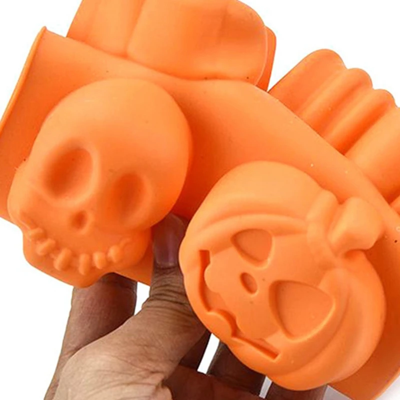 1pcs 6 Grids Pumpkin Bat Skull Ghost Shape Halloween Silicone Mold Candy Chocolate Pudding Mold for Halloween Party Decoration