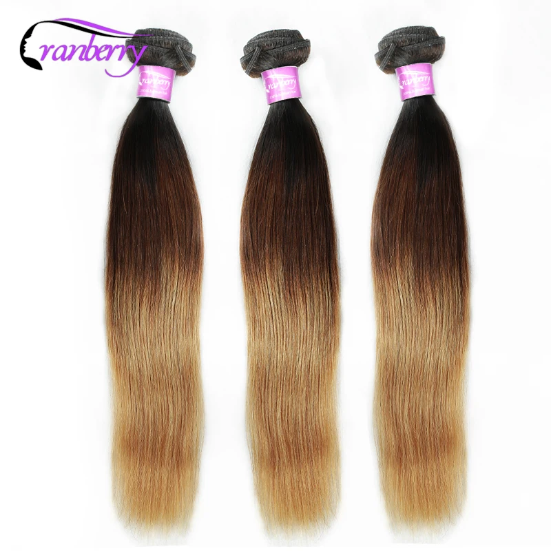 

Cranberry Hair Ombre Peruvian Straight Human Hair Weave Bundles 3 Pcs T1B/4/27 Blonde Ombre Human Hair Bundles Non Remy Hair