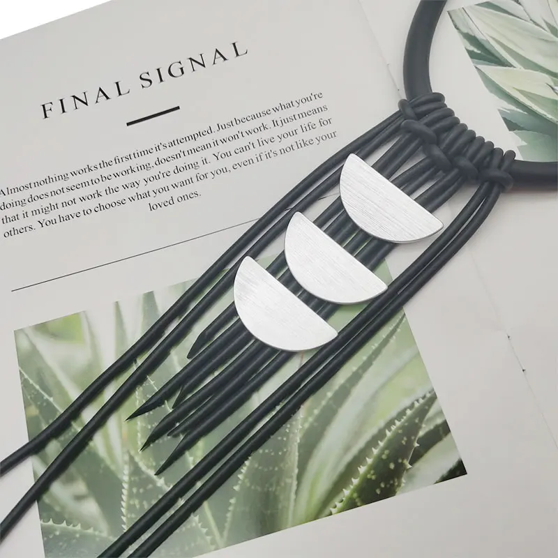 

YD&YDBZ Handmade Tassel Necklace Geometry Matching For Women Unique Leather Rope Statement Necklaces Sweater Chain Festival Gift