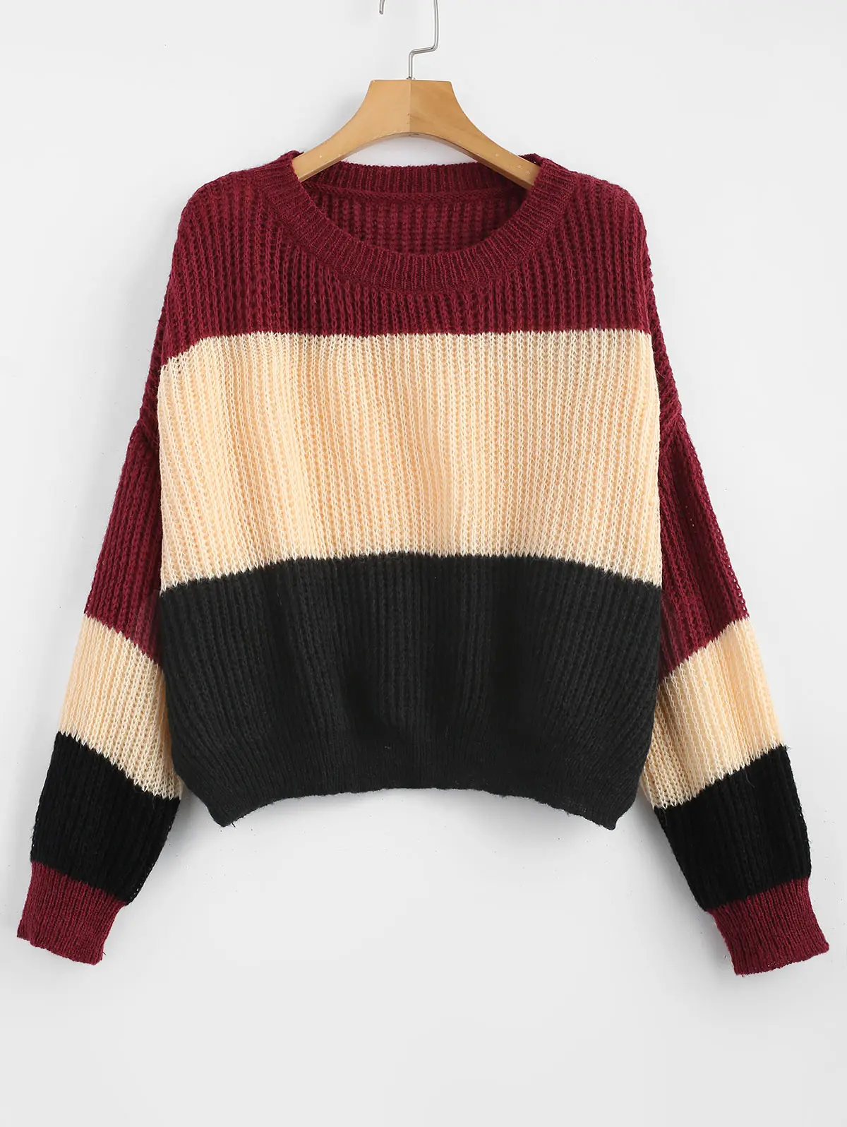 ZAFUL Пуловер Падение Полосатый Свитер Эластичный Полный Рукавом Шею Короткие