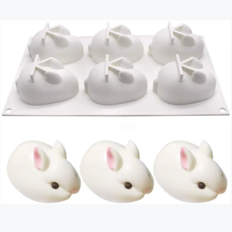 

6-Cavity Silicone Cake Molds for Baking Dessert Mousse New Decorating Moulds 3D Big Bunny Rabbit Shape Chocolate Bakeware Tools