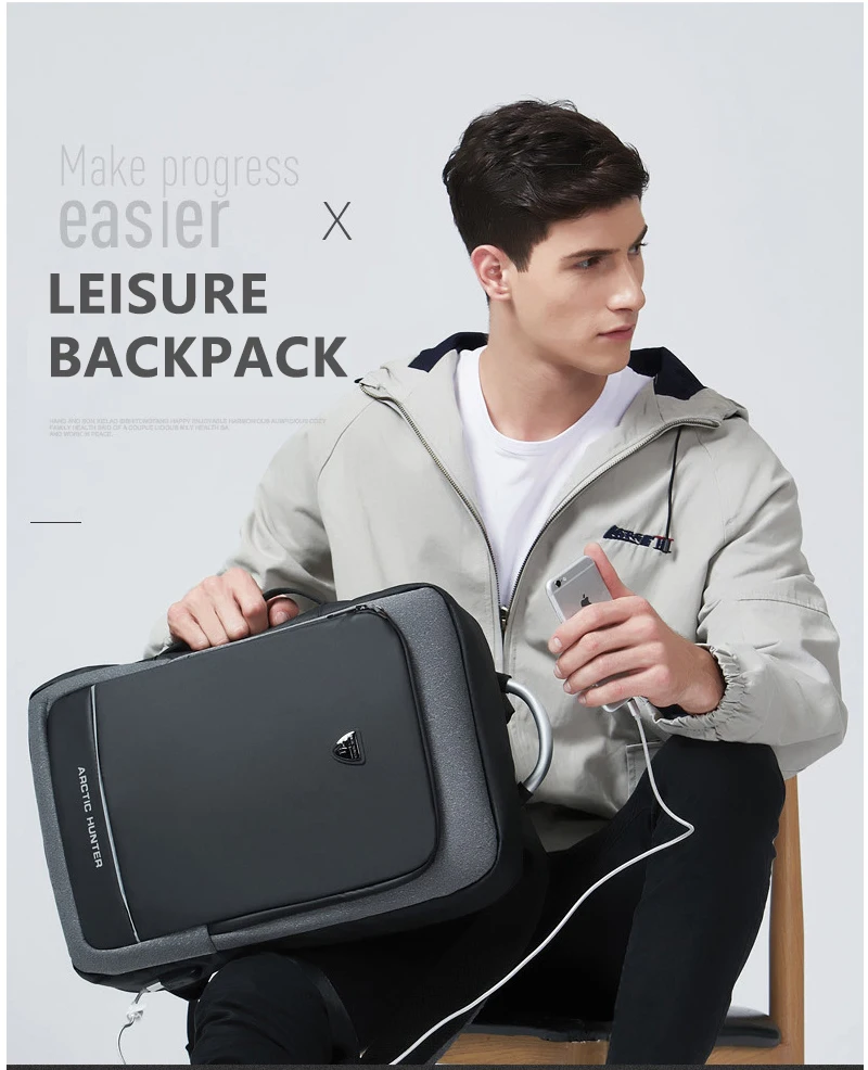 ARCTIC HUNTER 40L большой емкости мужские расширяемые рюкзаки usb зарядка Мужские 17 дюймов сумки для ноутбука Водонепроницаемый Бизнес Дорожная сумка