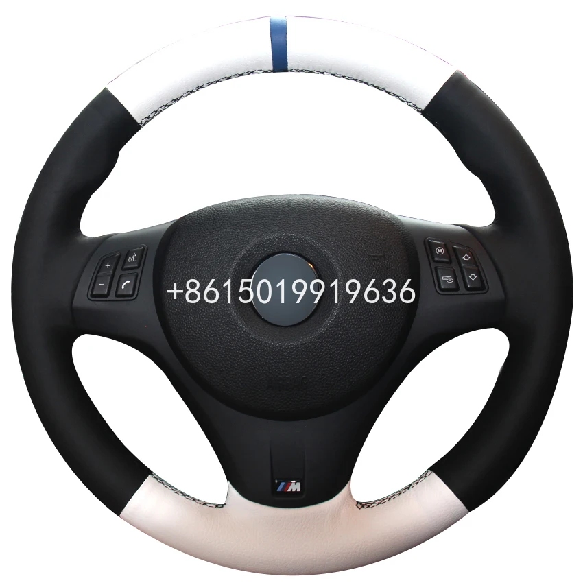 Ручное шитье на заказ черный белый цвет кожаный чехол рулевого колеса автомобиля