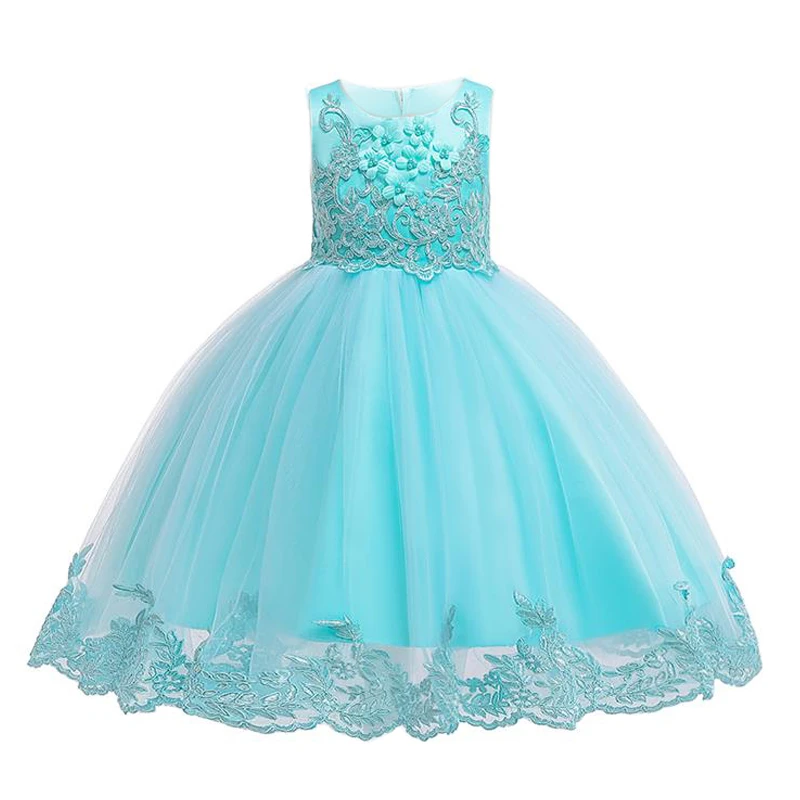 Детские платья для девочек элегантные без рукавов принцесс вечерние с цветами и