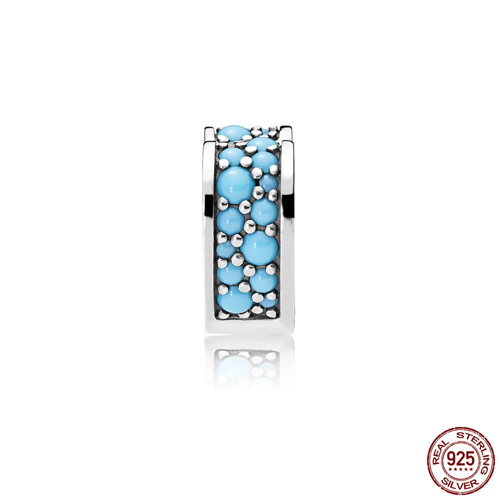 

Classic 100% 925 Sterling Silver Beads Cyan Blue Arcs Of Love Clip Charms fit Original Pandora Bracelets Women DIY Jewelry