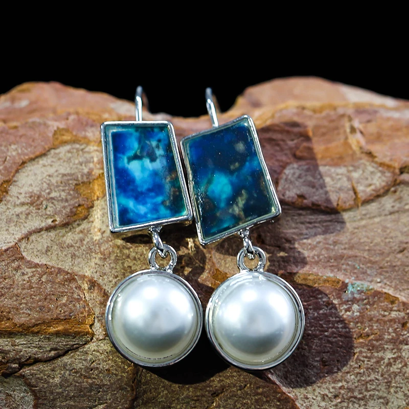 

European and American Women's Engagement Earrings New Retro Boho Tribal Colored Opal And Pearl Dangle Earrings