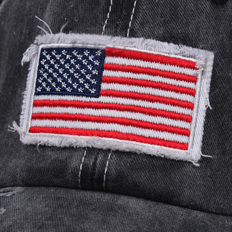 

Summer breathable American flag denim hat trucker hat fashion ladies pony tail cap baseball cap adjustable hip hop hat golf cap
