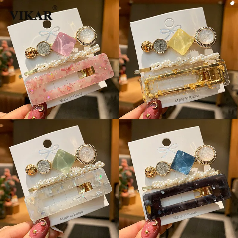 3 шт./компл. 2020 новый жемчуг акриловые геометрические заколки для волос женщин