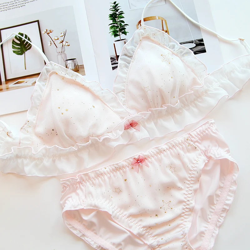 Комплект женского кружевного нижнего белья с оборками бесшовное нижнее белье |