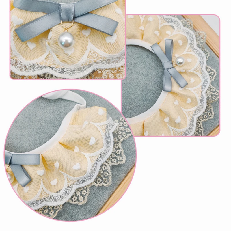 

Pet Cat Bib Fashion Adjustable Cats Necklace Cute Scarf Style Puppy Collars Lace Flower With Bells For Small Medium Kitten Dog