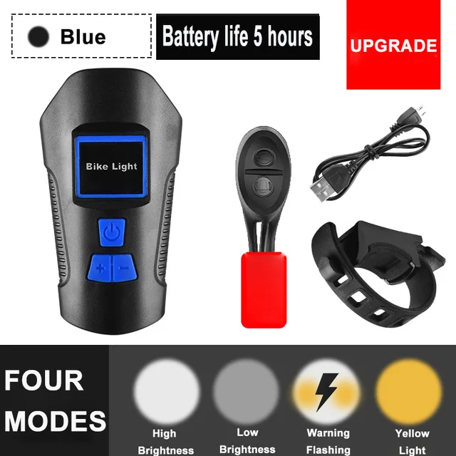 Upgrade Blue 3 в 1 светильник для горного велосипеда с зарядкой от usb, велосипедный передний светильник, светильник-вспышка на руль, велосипедный головной светильник, измеритель скорости, ЖК-экран - Цвет: Upgrade Blue