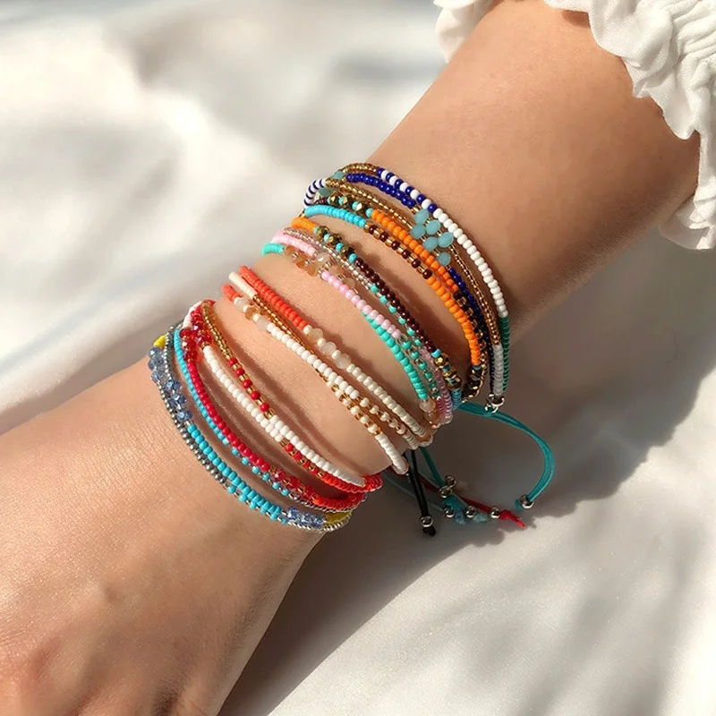 

2020 Handmade Bohemian Friendship Bracelet Ethnic Colorful Seed Bead Charm Bracelet for Women Beach Party Toggle-clasps Jewelry